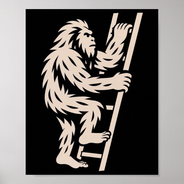 Bigfoot steigt Leiter Lustiger Kryptid Sasquatch L Poster (Vorne)