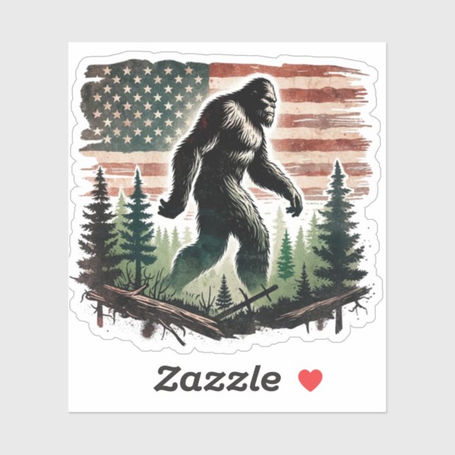 Bigfoot Sticker - American Flag Patriot (Blatt)