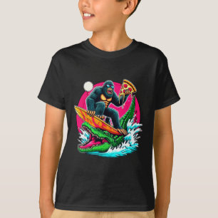 Bigfoot Surfen Pizza essender Alligator Angriff Lu T-Shirt