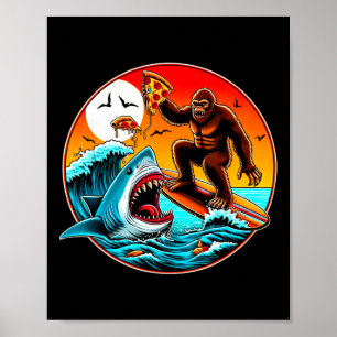 Bigfoot-Surfen-Pizza essender Hai-Angriff-Lustige Poster