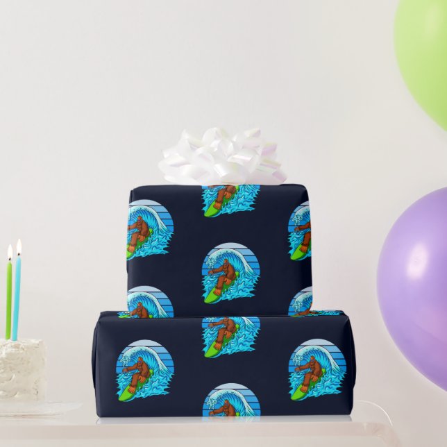 Bigfoot Surfen Reiten Die Wellen Spaß Sasquatch Geschenkpapier (Partygeschenke)
