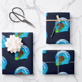 Bigfoot Surfen Reiten Die Wellen Spaß Sasquatch Geschenkpapier Set