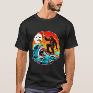 Bigfoot-Surfing-Pizza essender Hai-Angriff Lustige T-Shirt