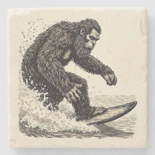Bigfoot Surft Steinuntersetzer (Vorderseite)