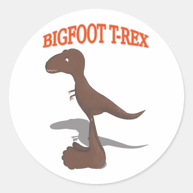 Bigfoot T-Rex Zeichnend Runder Aufkleber (Vorderseite)