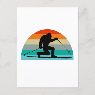 Bigfoot Telemark Skifahren Rainbow Postkarte
