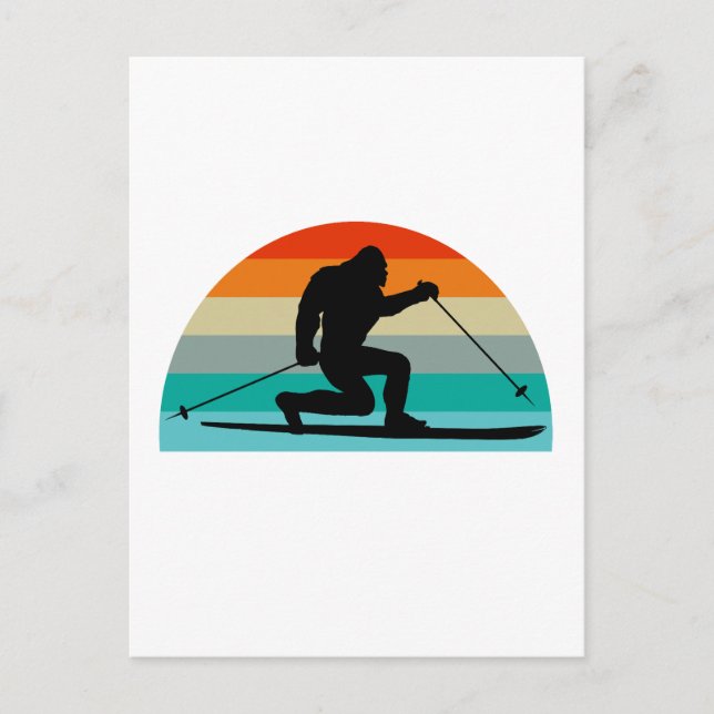 Bigfoot Telemark Skifahren Rainbow Postkarte (Vorderseite)