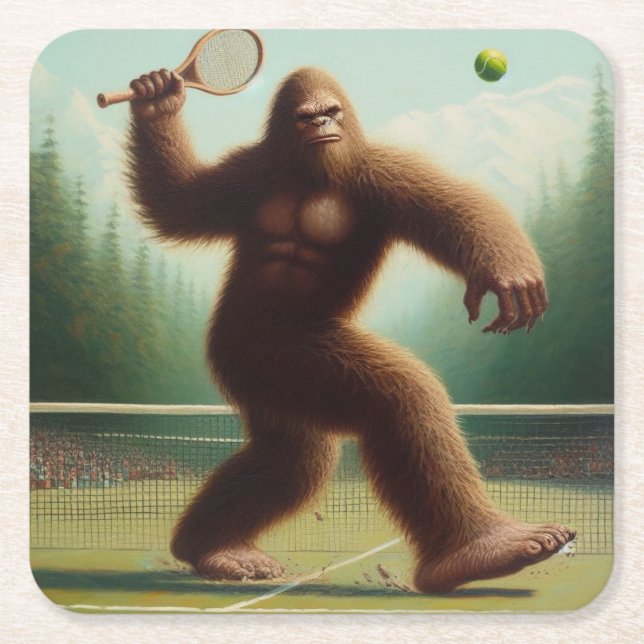 Bigfoot Tennis Rechteckiger Pappuntersetzer (Vorderseite)