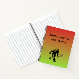 Bigfoot Tennisspieler mit Text auf rot und gelb Notizbuch