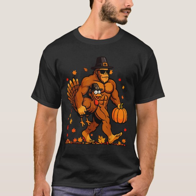 Bigfoot Thanksgiving Turkey Funny Thanksgiving Sas T-Shirt (Vorderseite)