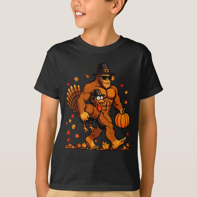 Bigfoot Thanksgiving Turkey Funny Thanksgiving Sas T-Shirt (Vorderseite)