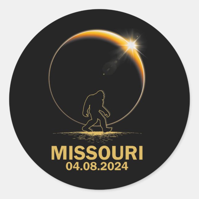 Bigfoot Total Solar Eclipse 4.08.2024 Missouri Runder Aufkleber (Vorderseite)