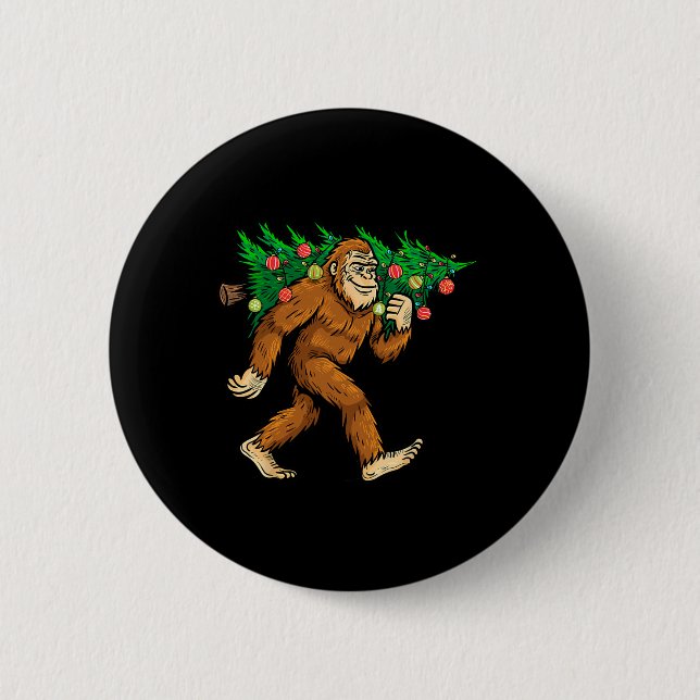 Bigfoot Tragend Weihnachtsbaum Sasquatch Glaube Button (Vorderseite)