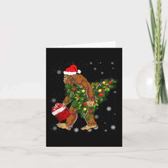 Bigfoot Tragend Weihnachtsbaum Sasquatch Glaube Karte (Vorderseite)