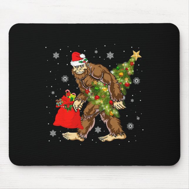 Bigfoot Tragend Weihnachtsbaum Sasquatch Glaube Mousepad (Vorne)