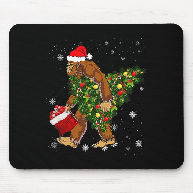 Bigfoot Tragend Weihnachtsbaum Sasquatch Glaube Mousepad (Vorne)