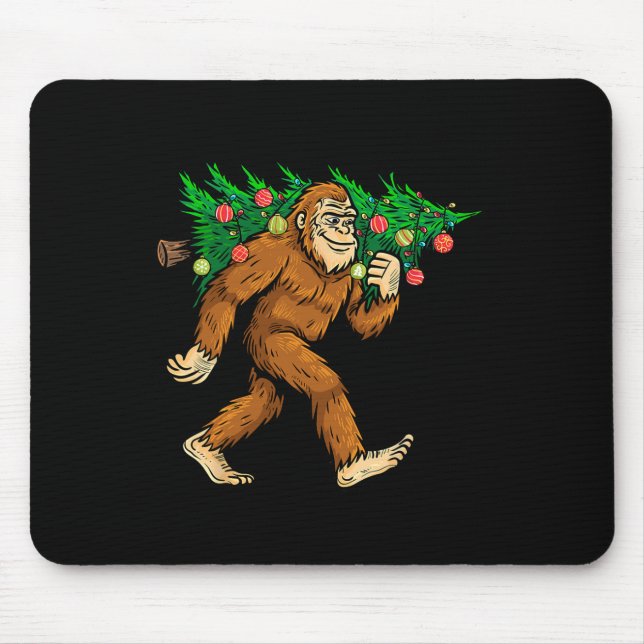 Bigfoot Tragend Weihnachtsbaum Sasquatch Glaube Mousepad (Vorne)