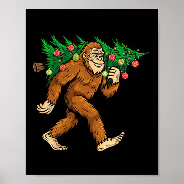 Bigfoot Tragend Weihnachtsbaum Sasquatch Glaube Poster (Vorne)