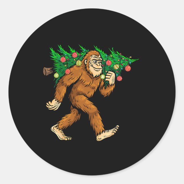 Bigfoot Tragend Weihnachtsbaum Sasquatch Glaube Runder Aufkleber (Vorderseite)