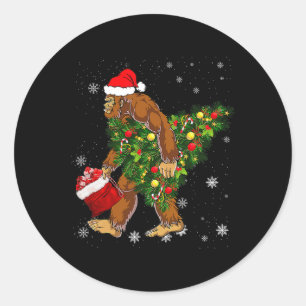Bigfoot Tragend Weihnachtsbaum Sasquatch Glaube Runder Aufkleber