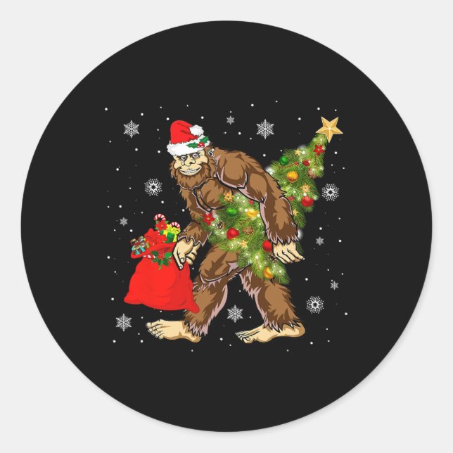 Bigfoot Tragend Weihnachtsbaum Sasquatch Glaube Runder Aufkleber (Vorderseite)