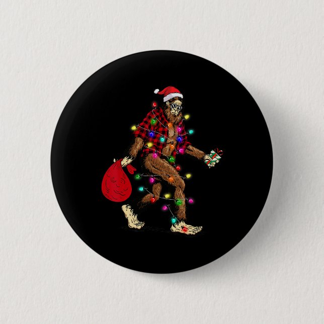 Bigfoot Tragend Weihnachtsbaum Sasquatch Pajama Button (Vorderseite)