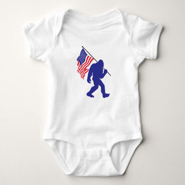 Bigfoot trägt die amerikanische Flagge Baby Strampler (Vorderseite)