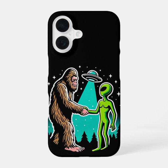 Bigfoot trifft Alien iPhone 16 Hülle (Rückseite)