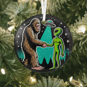 Bigfoot trifft Alien Ornament Aus Glas