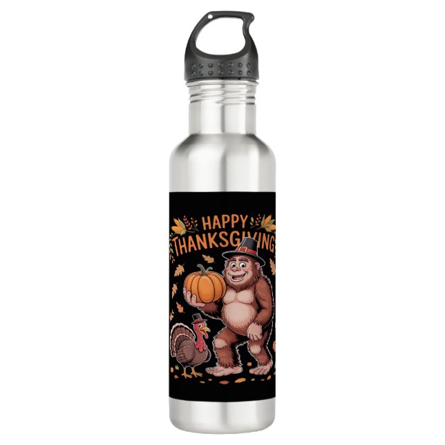 Bigfoot Turkey Pumpkin Erntedank Day Classic T- Edelstahlflasche (Vorderseite)