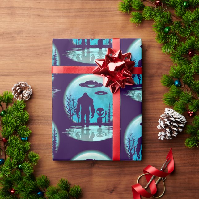 Bigfoot UFO Außerirdischer Geschenkpapier (Feiertagsgeschenk)