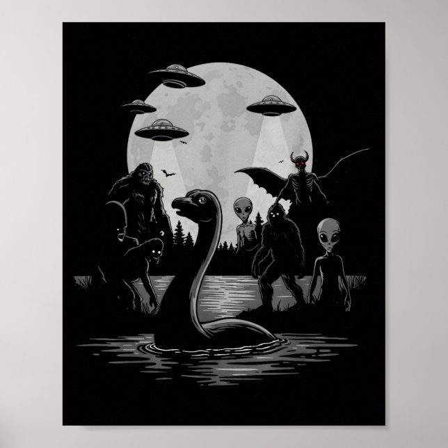 Bigfoot Ufo Loch Ness Monster Mothman And Aliens!  Poster (Vorne)