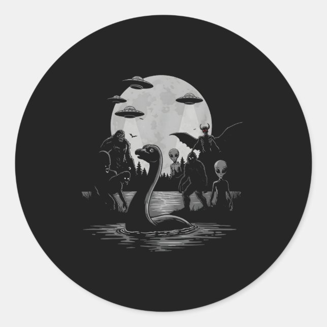 Bigfoot Ufo Loch Ness Monster Mothman And Aliens!  Runder Aufkleber (Vorderseite)