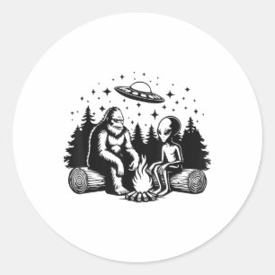 Bigfoot und Alien Campfire Geschenke für Outdoor L Runder Aufkleber