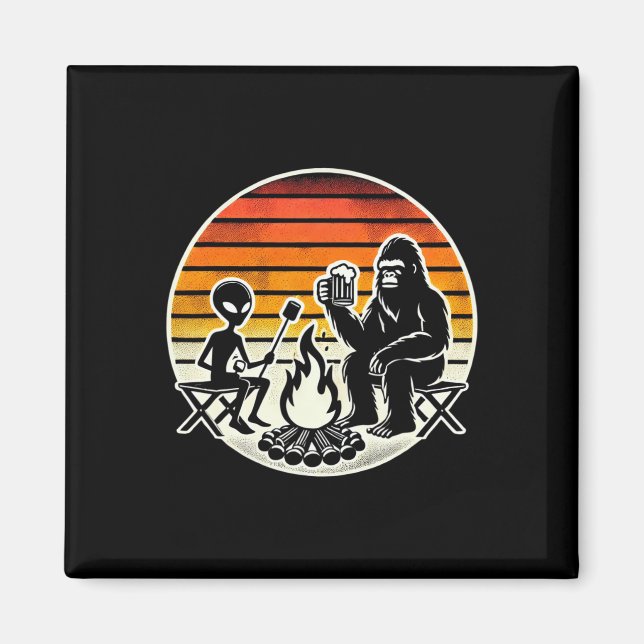 Bigfoot und Alien Camping Trinken Bier  Magnet (Vorne)