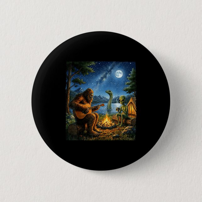 Bigfoot und Alien Loch Ness Lagerfeuer Sasquatch S Button (Vorderseite)