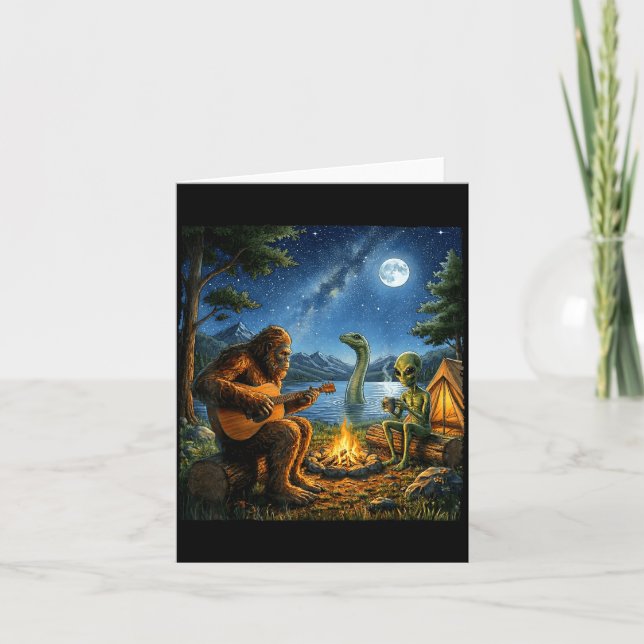 Bigfoot und Alien Loch Ness Lagerfeuer Sasquatch S Karte (Vorderseite)