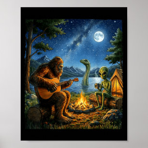Bigfoot und Alien Loch Ness Lagerfeuer Sasquatch S Poster