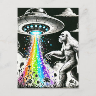 Bigfoot und das Rainbow-UFO auf einer Wildblume-Wi Postkarte