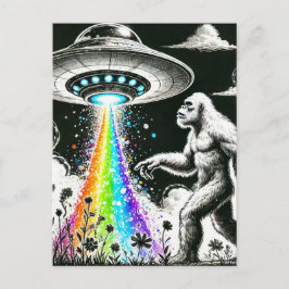 Bigfoot und das Rainbow-UFO auf einer Wildblume-Wi Postkarte