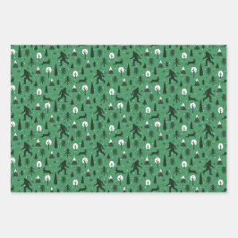 Bigfoot und Jackalope im Holzmuster Dark Gr Geschenkpapier Set