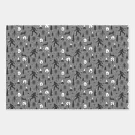 Bigfoot und Jackalope im Holzmuster Grau Geschenkpapier Set