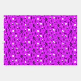 Bigfoot und Jackalope im Holzmuster Lila Geschenkpapier Set