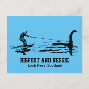 Bigfoot und Nessie Loch Ness Personalisiert Text Postkarte