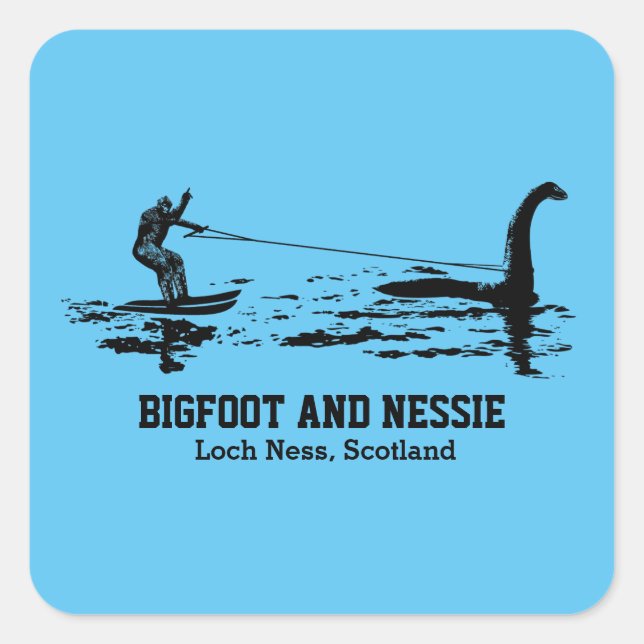 Bigfoot und Nessie Loch Ness Personalisiert Text Quadratischer Aufkleber (Vorderseite)