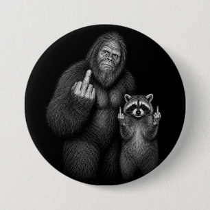 Bigfoot und Waschbär Stinkefinger Button