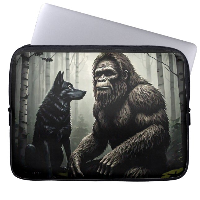 Bigfoot und Wolf Laptopschutzhülle (Vorderseite)