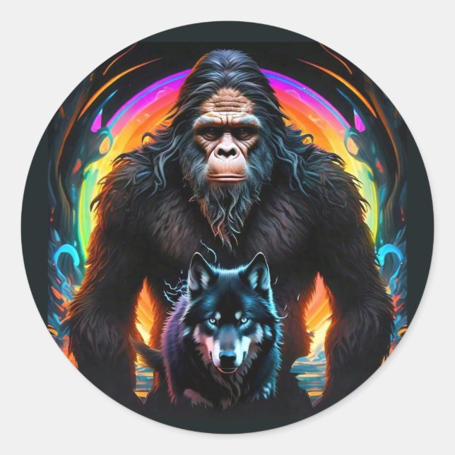 Bigfoot und Wolf Portal Runder Aufkleber (Vorderseite)