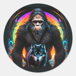 Bigfoot und Wolf Portal Runder Aufkleber