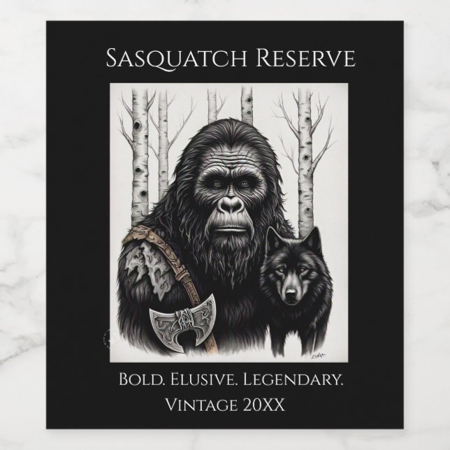 Bigfoot und Wolf Weinetikett (Einzelnes Label)